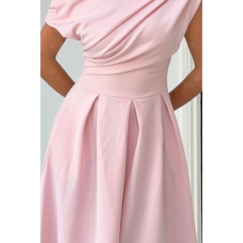 Thumbnail of Betty Asymmetric Neckline Skater Midi Pink image