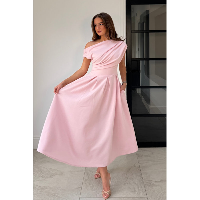 Thumbnail of Betty Asymmetric Neckline Skater Midi Pink image