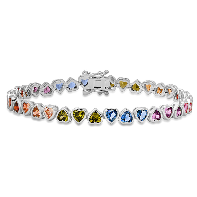 Thumbnail of Bezel-Set Multi Color Heart Tennis Bracelet In Sterling Silver image