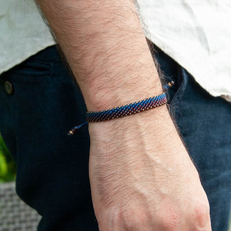 Men Wine Red Blue Rope Bronze Bracelet For Men Multicolor