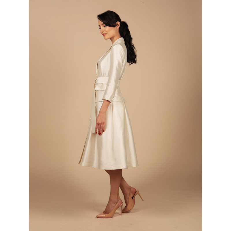Thumbnail of 'Audrey' 100% Wool & Silk Dress Coat In Bianco image