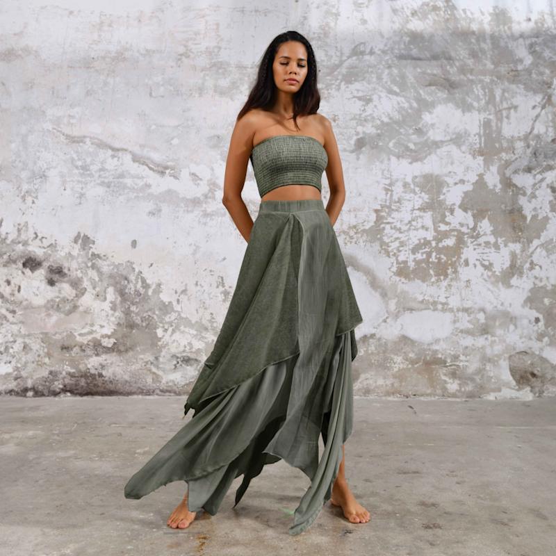 Thumbnail of Bia Skirt Khaki Green - Boho Maxi Skirt image