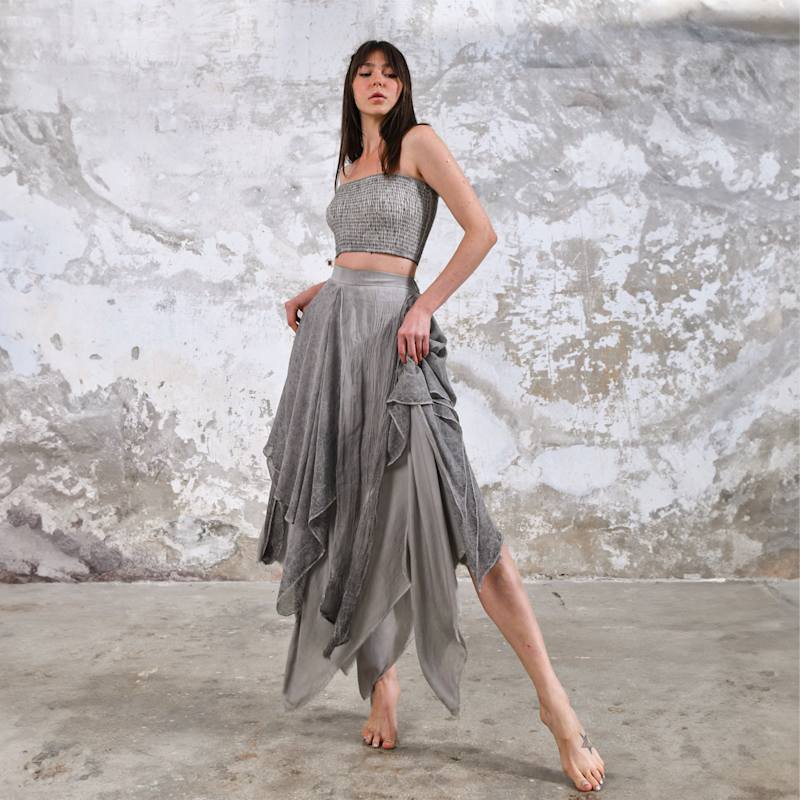 Thumbnail of Bia Skirt Light Gray - Boho Maxi Skirt image