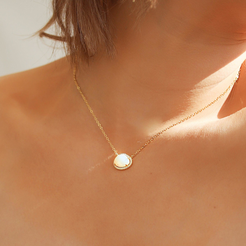 Thumbnail of Bianca Moonstone Pendant Necklace | Gold Plated | Bridal Wedding image