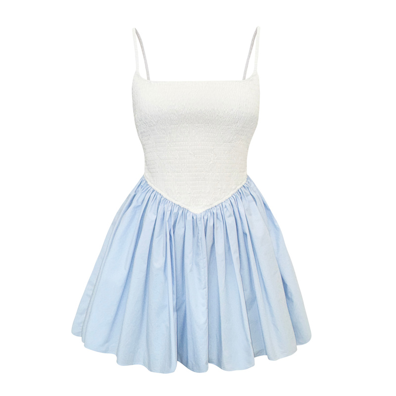 Thumbnail of Bianca Smocked Ballerina Mini Dress In White And Blue image