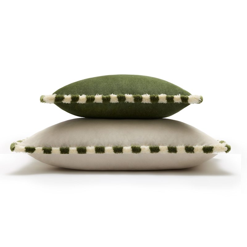 Thumbnail of Bicolor Happy Pillow Green Velvet With Green And White Fringes image