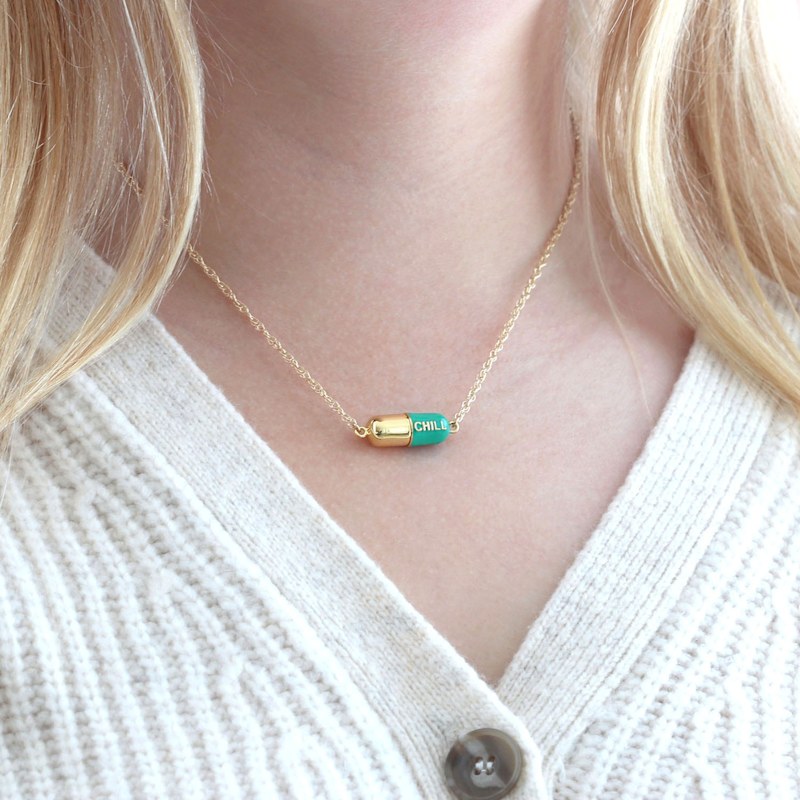 Thumbnail of Big Chill Pill Chain Necklace Turquoise & Gold Filled image
