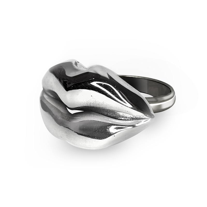 Big Pucker Oversized Lips Ring - Sterling Silver - Womens Chunky