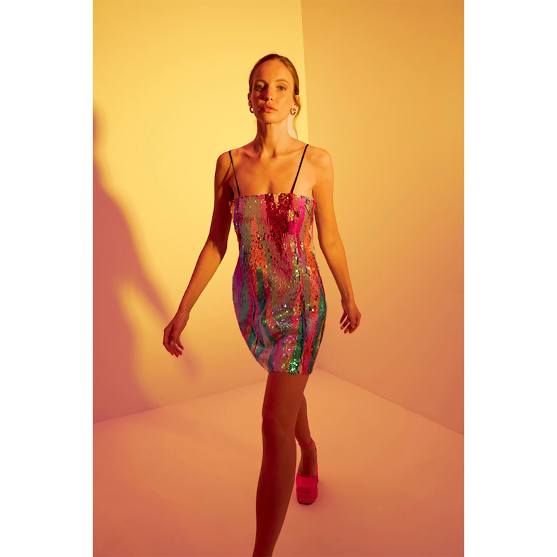 Birdie Multicolor Pink Sequin Mini Party Dress | Fickle Hearts