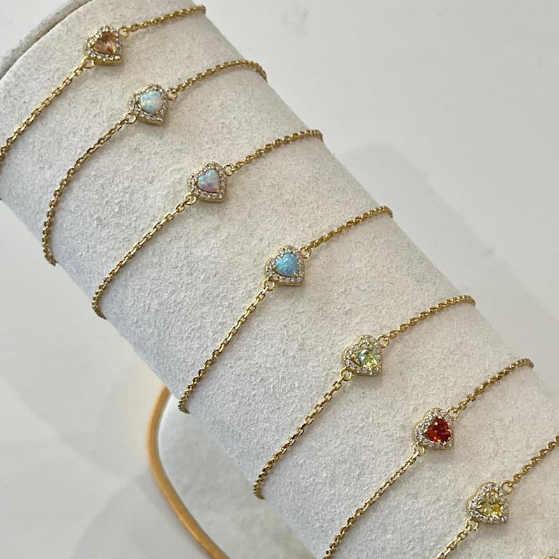 Birthstones Blue Opal Heart Gold Plated Adjustable Bracelet