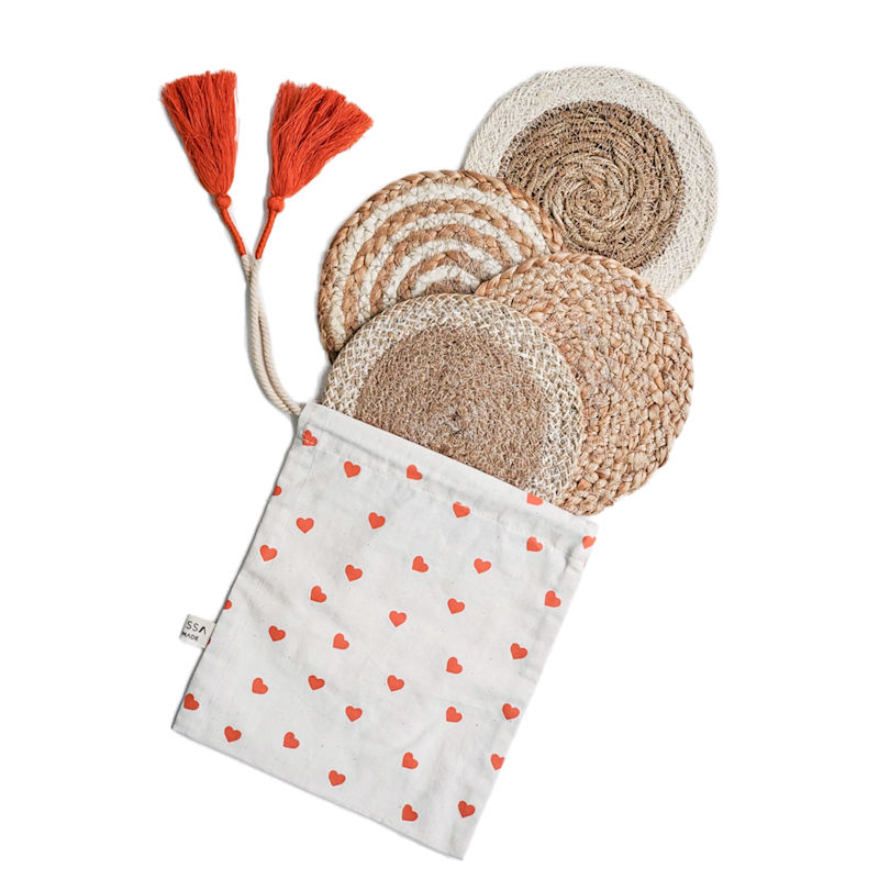 Thumbnail of Natural Coaster Trivet Gift Set With Heart Pouch image