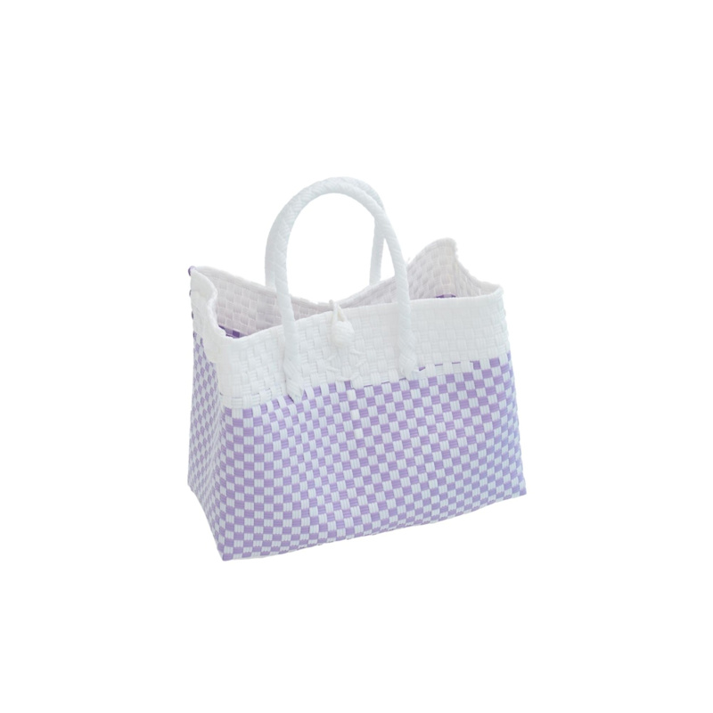 Thumbnail of Lola Recycled Plastic Woven Tote Large - White And Lite Purple Checker image