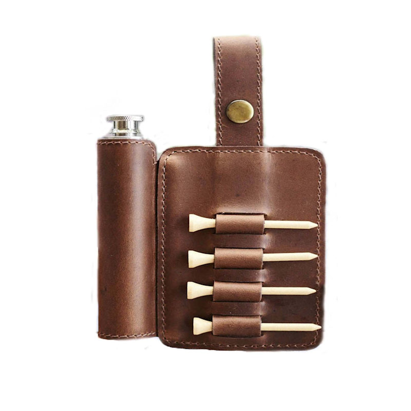 Thumbnail of Tan Leather Golf Tee Holder & Hip Flask image