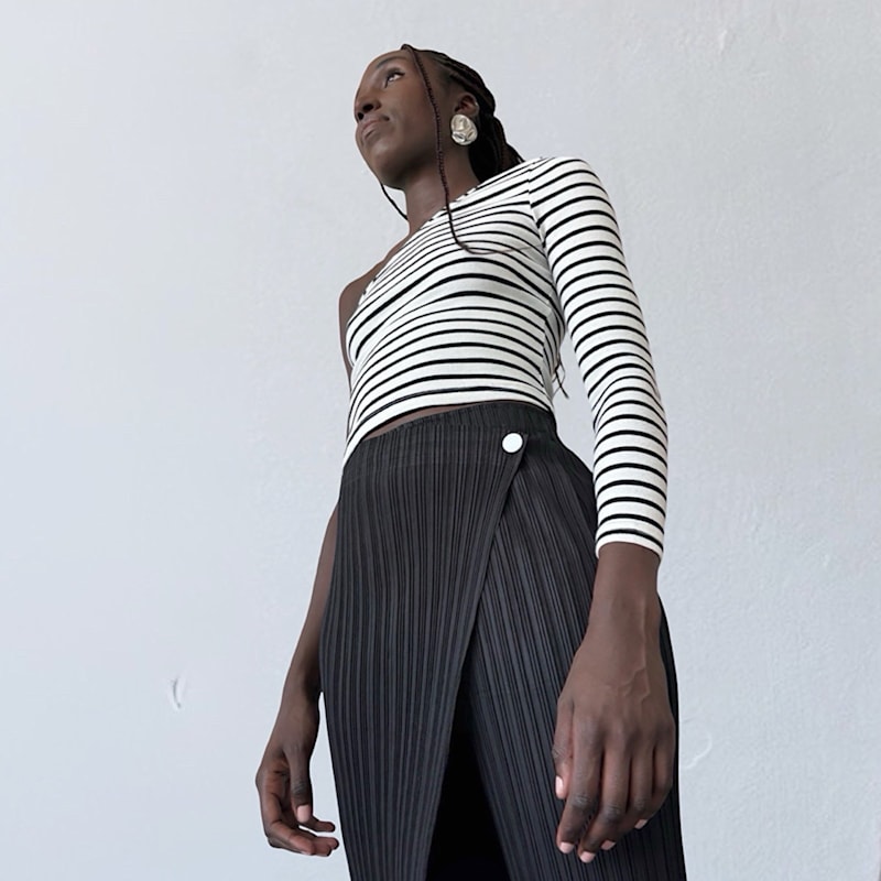 Thumbnail of Black Accordion Pleated Trousers With Wrap Detail image