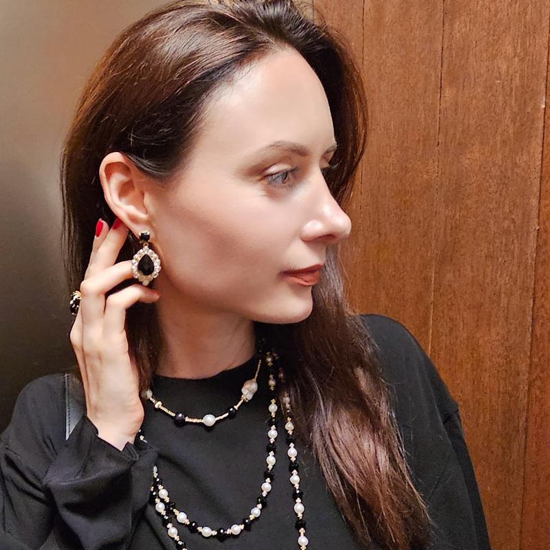Thumbnail of Black Agate Settings Statement Earrings image