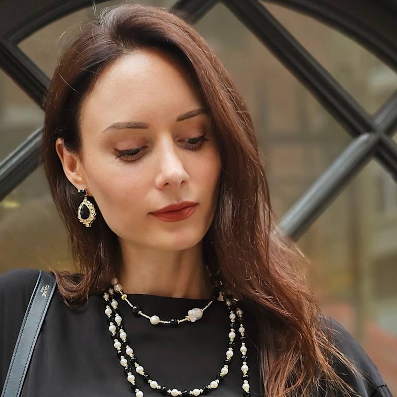 Thumbnail of Black Agate Settings Statement Earrings image
