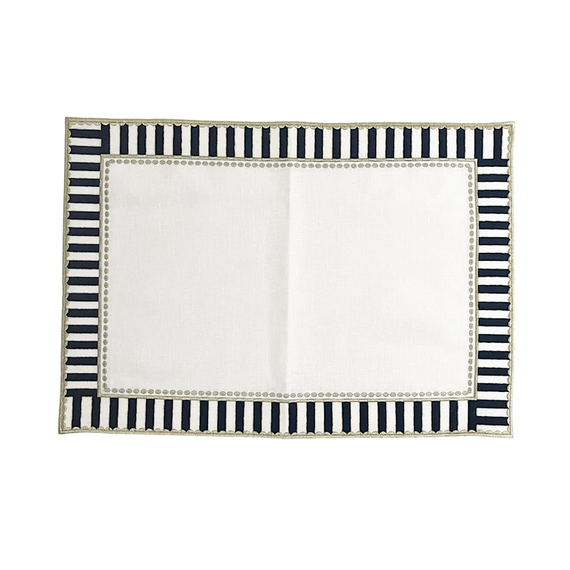 Thumbnail of Black And White Checkered Placemat Set Of Two - Decorative Gold Embroidered Dining Decor image