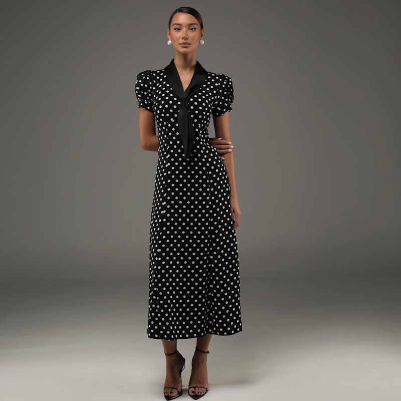 Thumbnail of Black Ascot Polka Dot Dress image