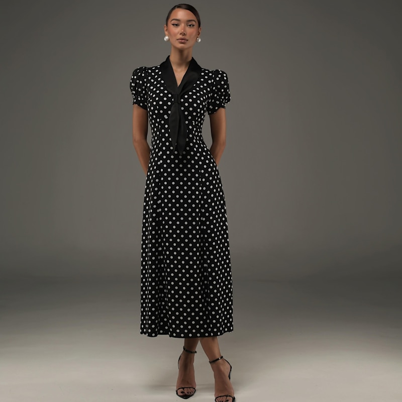 Black Ascot Polka Dot Dress | Tuva Collection | Wolf & Badger