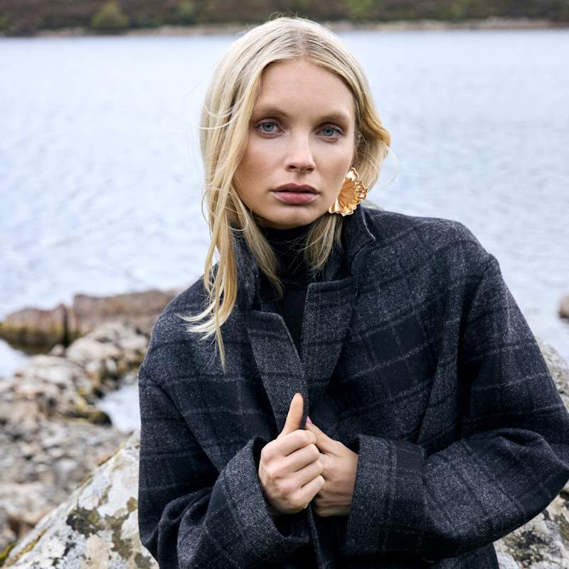 Thumbnail of Black & Charcoal Check Ciara Oversized Coat image