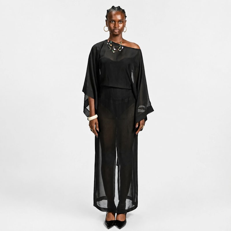 chiffon batwing dress Ruffle Trim Batwing Sleeve Chiffon Dress