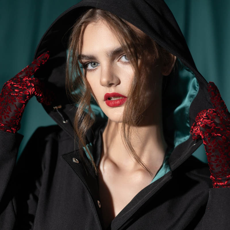 Thumbnail of Black Coat With Emerald Green Lining: Deep Emerald image