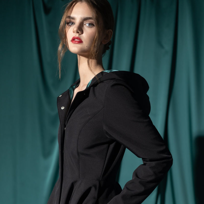 Thumbnail of Black Coat With Emerald Green Lining: Deep Emerald image