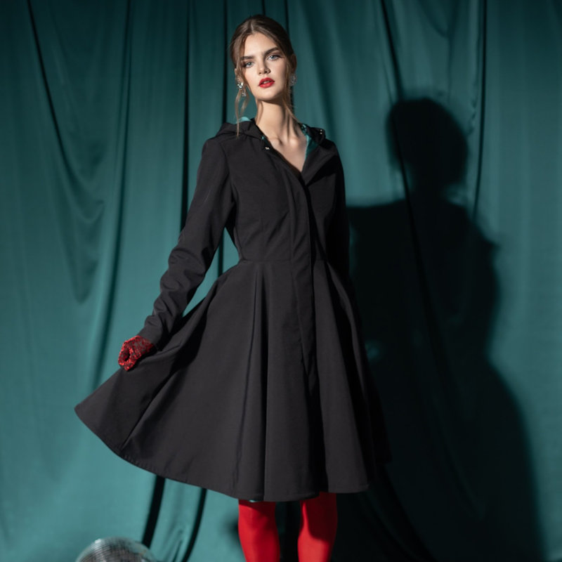 Thumbnail of Black Coat With Emerald Green Lining: Deep Emerald image