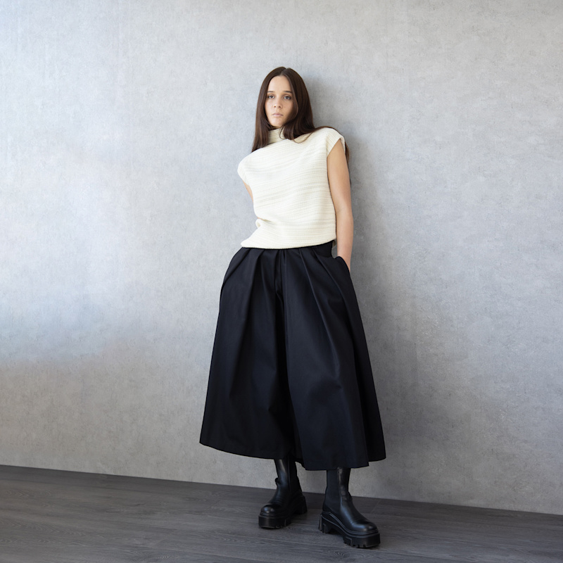 Thumbnail of Black Cotton Trousers – Sculptural Wide-Leg Occasion Pants image