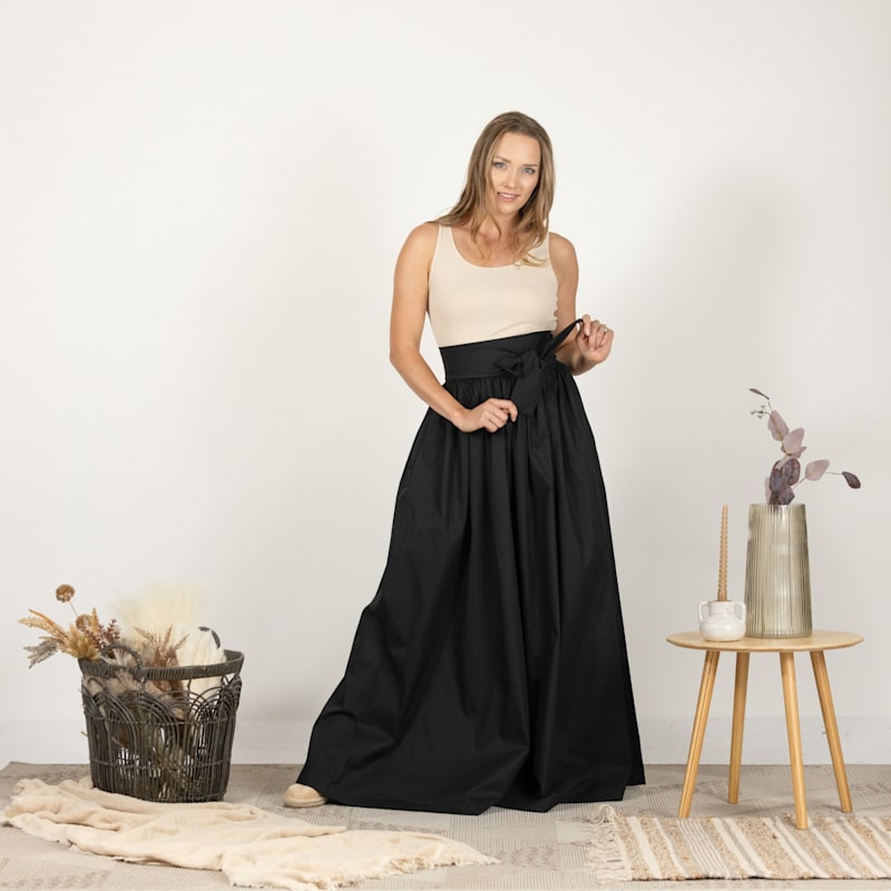 Women's Black Maxi Skirt With High Waist & Front Bow | Extra Small | Nikka Place