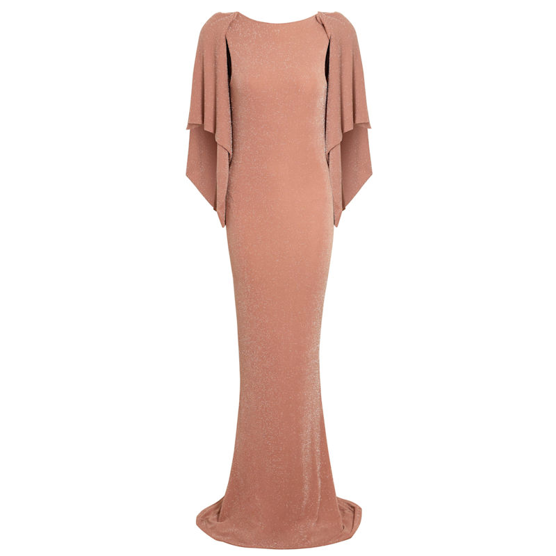 a line full skirt dress Flowy Satin Gown, A-Line Skirt, High Leg Slit, Fitted Waist, Vintage Neck, Tied Straps the design narrows toward cf-color-picture-color-c 3/4 Length Sleeve Wedding Length:36