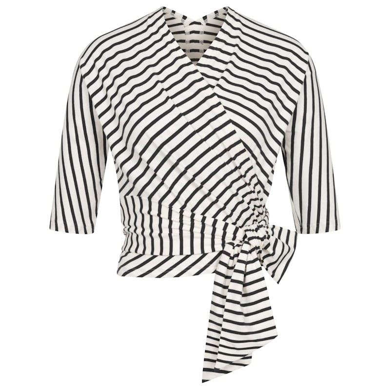 Thumbnail of Black Cream Striped Wrap Top image