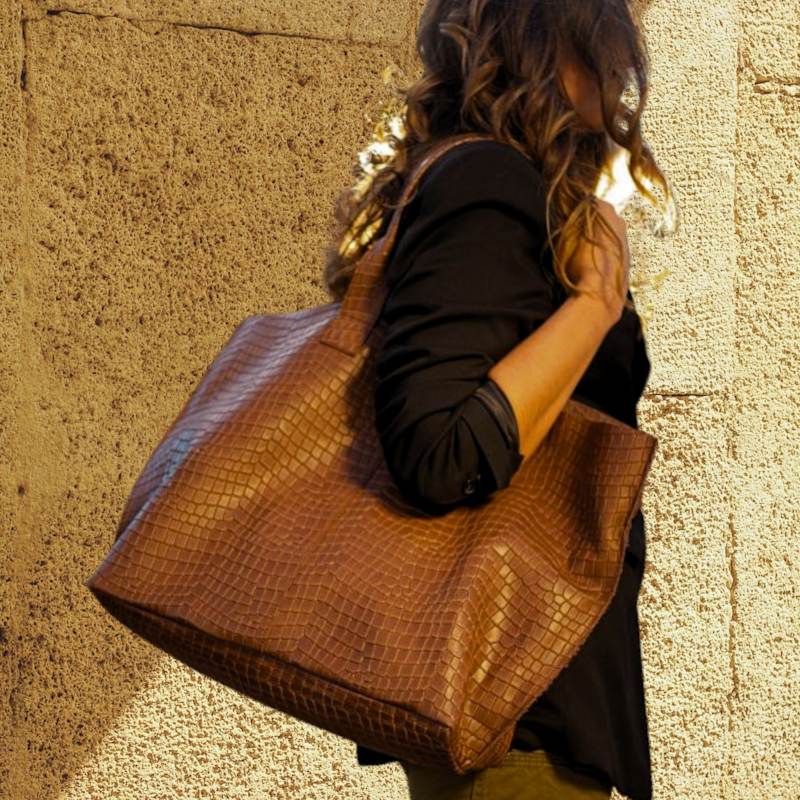 Thumbnail of Black Croc Embossed Extra Large Tote Bag - Maxi image