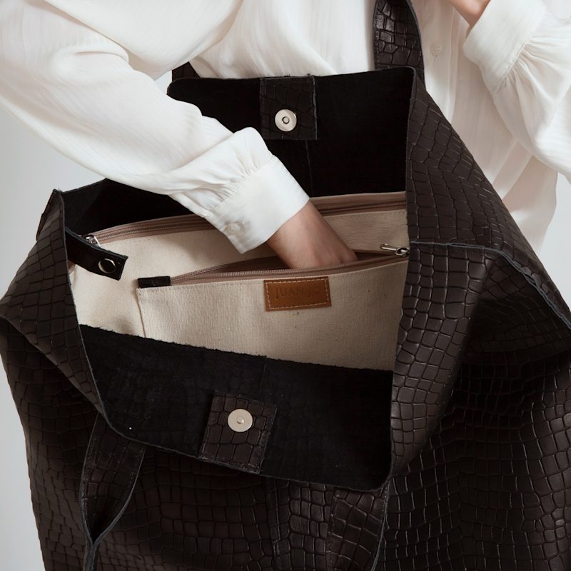 Thumbnail of Black Croc Embossed Extra Large Tote Bag - Maxi image