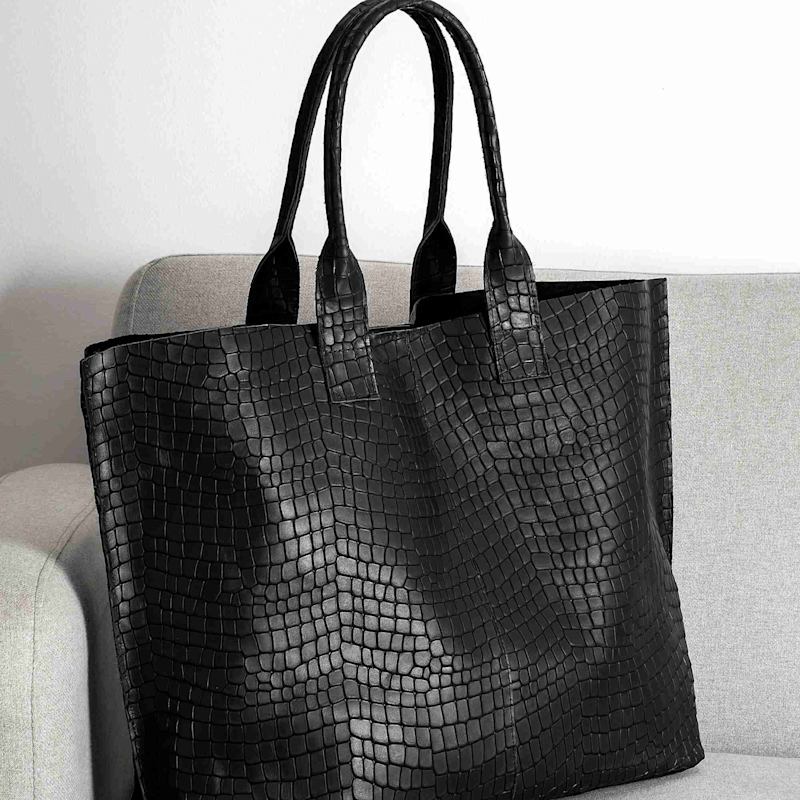 Thumbnail of Black Croc Embossed Extra Large Tote Bag - Maxi image