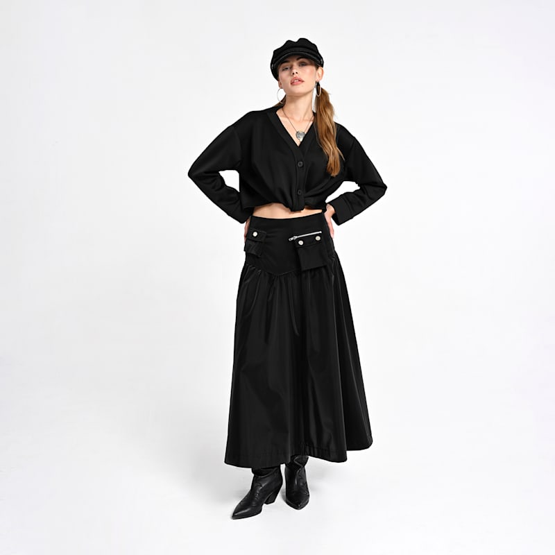Thumbnail of Black Maxi Skirt With Cargo Pocket Details image