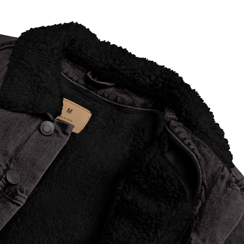Thumbnail of Black Denim Explore Co. Sherpa Denim Embroidered Jacket - Men image