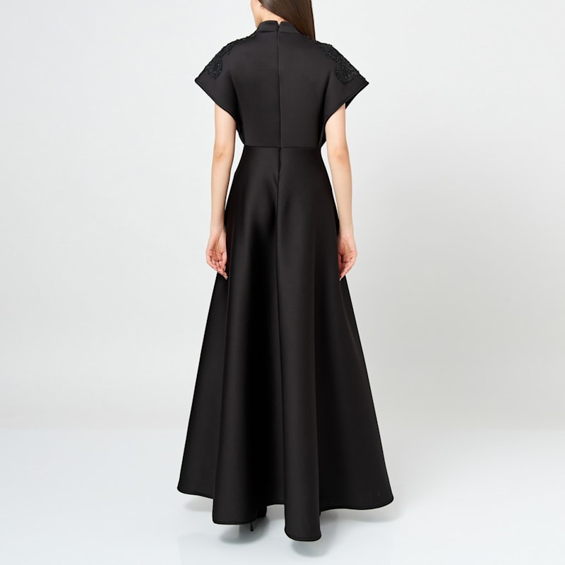 black embellished formal dress Veda One Shoulder Embellished Satin Slit Formal Dress: Black