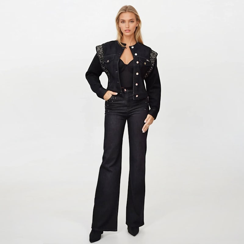 Thumbnail of Black Embellished Shoulder Denim Jacket image