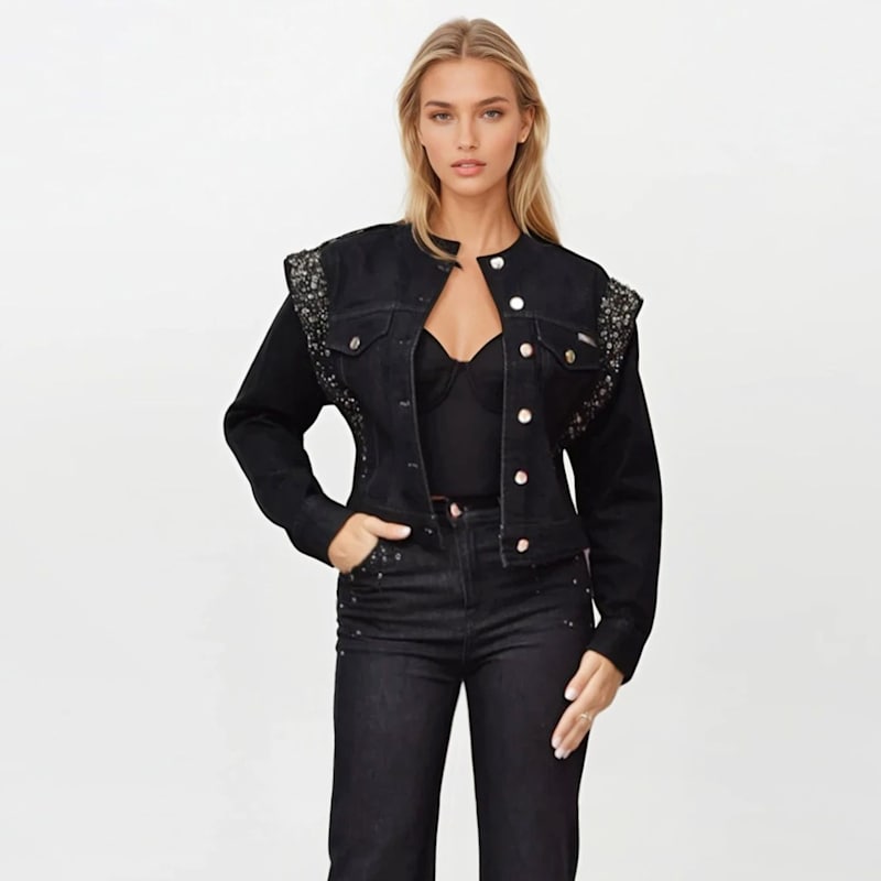 Thumbnail of Black Embellished Shoulder Denim Jacket image