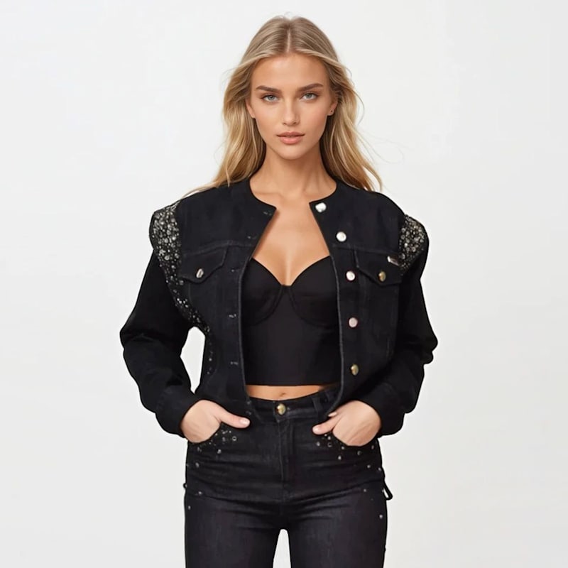 Thumbnail of Black Embellished Shoulder Denim Jacket image