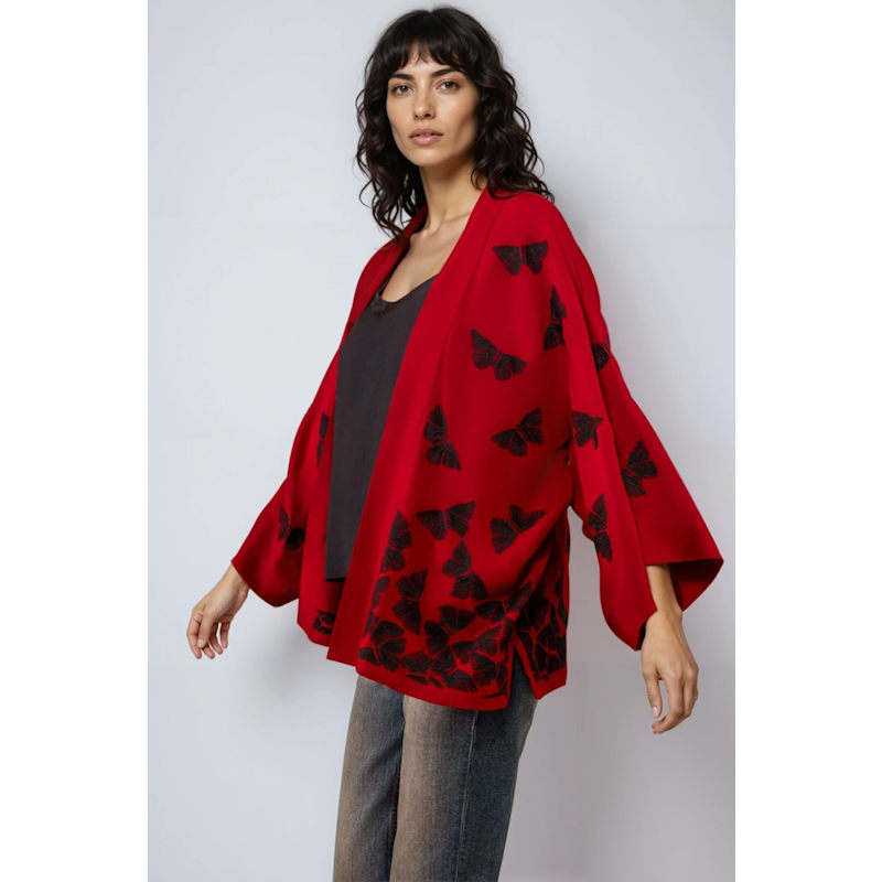 Thumbnail of Wine Kimono With Black Embroidered Butterflies Kimono image