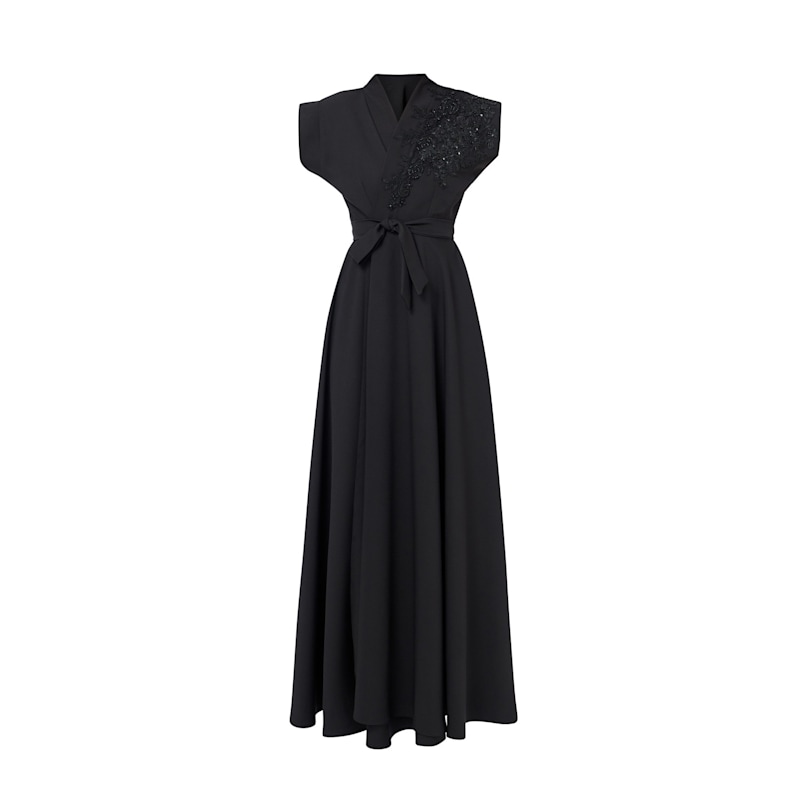 green emerald velvet dress Lucille Embroidered Chiffon Wrap Dress White / S