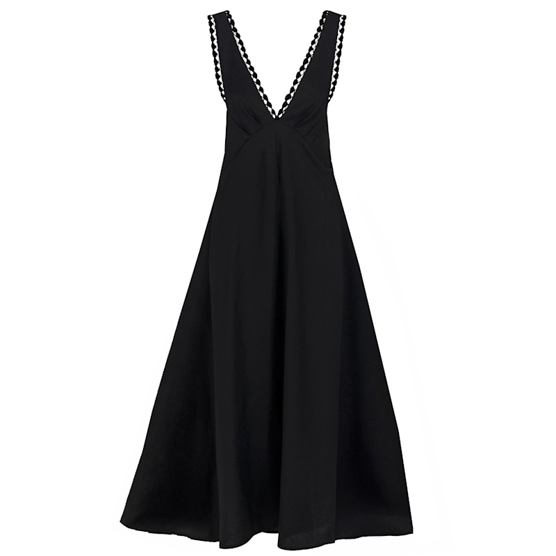 Langner Embroidered Lace Linen Maxi Dress - Black