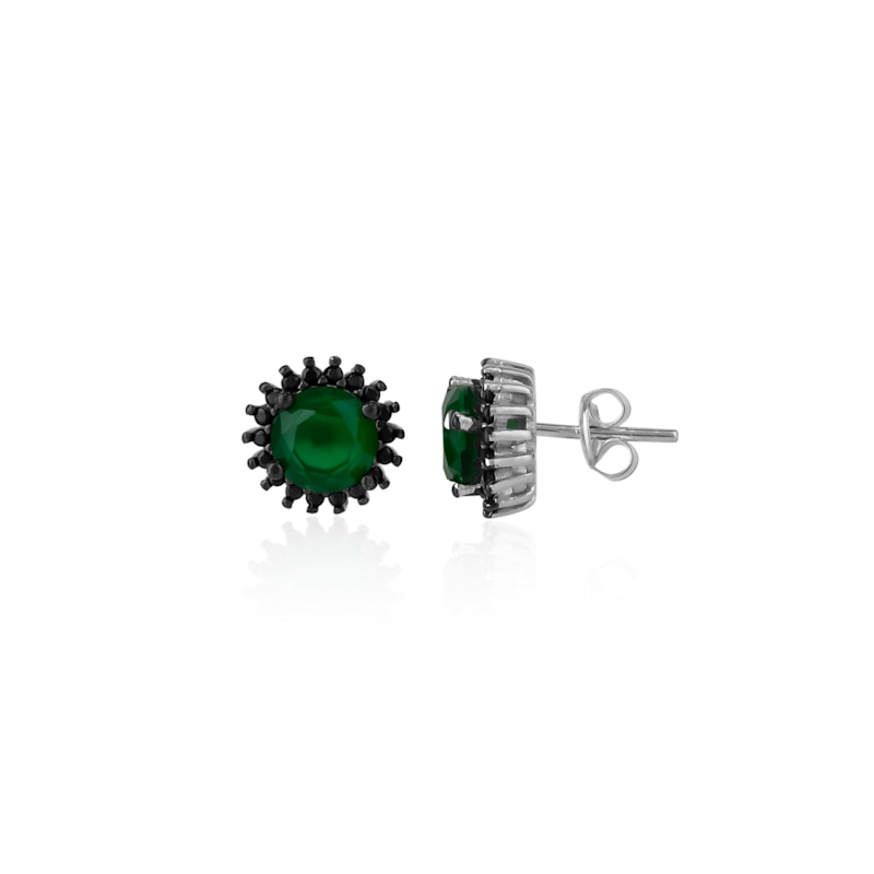 Thumbnail of Black Emerald Color Double Halo Stud Earrings in Sterling Silver image