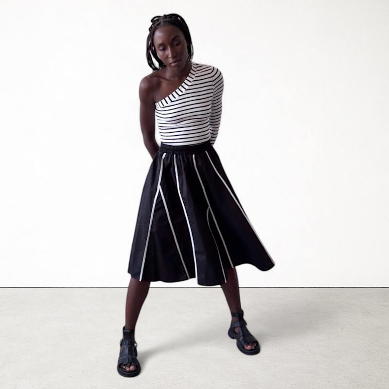 Thumbnail of Black Full Skirt With Panels & White Contrast Tape image