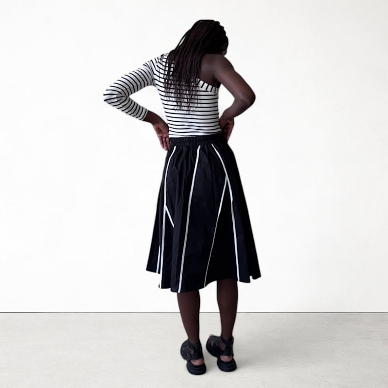 Thumbnail of Black Full Skirt With Panels & White Contrast Tape image