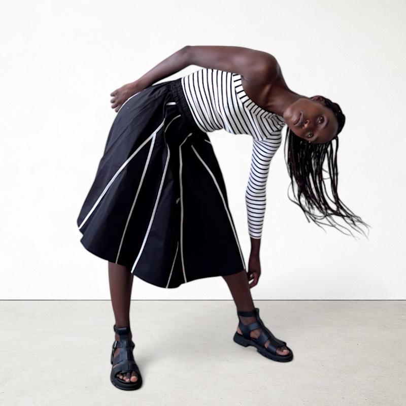 Thumbnail of Black Full Skirt With Panels & White Contrast Tape image