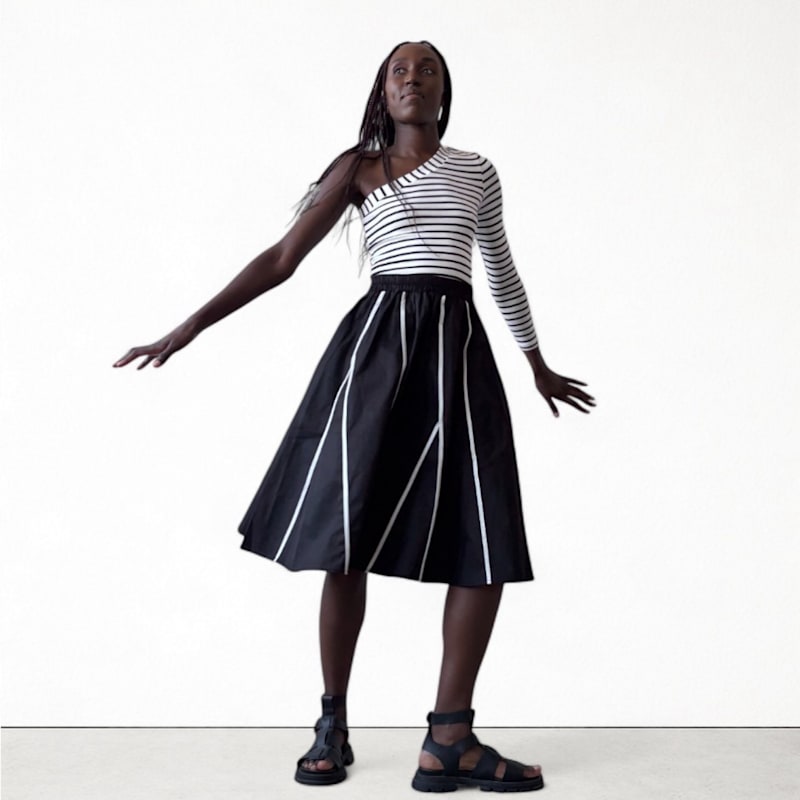 Thumbnail of Black Full Skirt With Panels & White Contrast Tape image