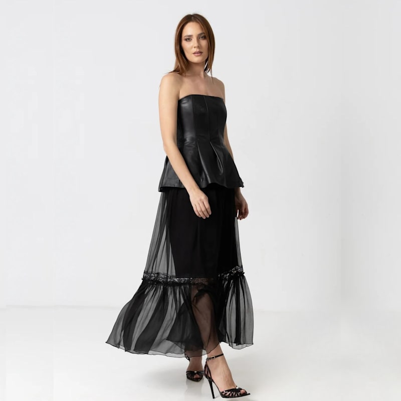 Black Genuine Leather Peplum Corset by IZABELA MANDOIU